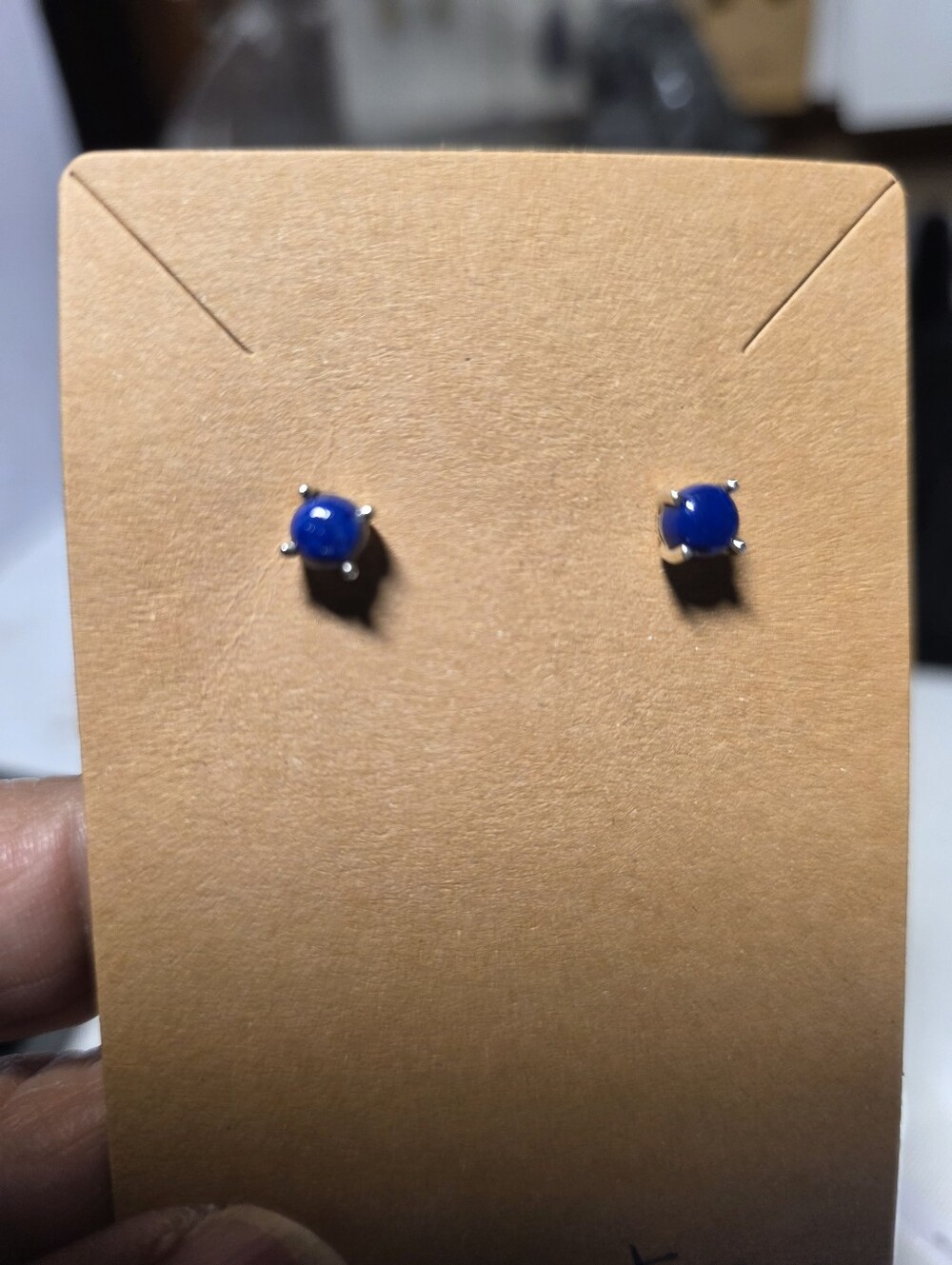 Blue Lapis Stone Stud Earrings - Classic Women's Jewelry